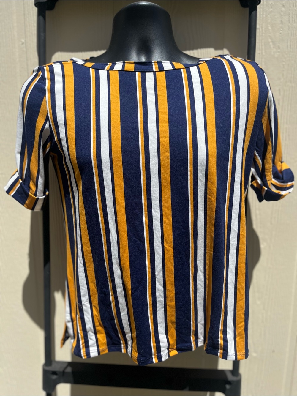 Misia Navy, Mustard & White Striped Short Sleeve Top